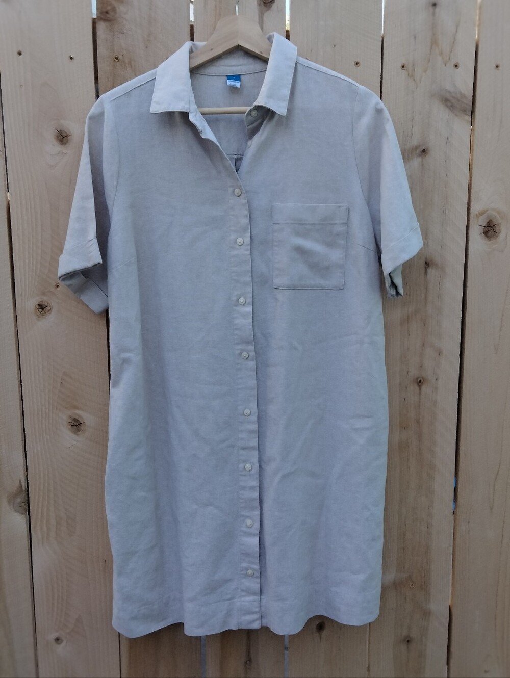 Old Navy Shirt Dress Women's Medium Beige Button Front Short Sleeve Linen Blend